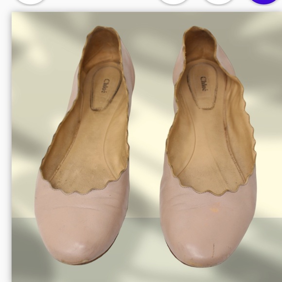 Chloe Scalloped Edge Ballet Flats 39 Nude - Picture 2 of 6